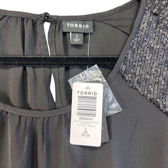 Nwt 2x xxl Torrid 40960741 GEORGETTE WITH SEQUIN TRIM BLOUSE DEEP BLACK - Picture 4 of 8